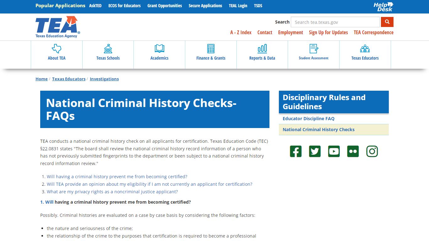 National Criminal History Checks-FAQs - Texas Education Agency